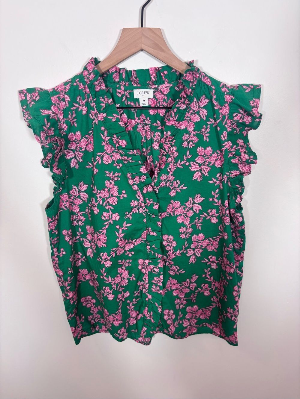 J.Crew Sleeveless ruffle top floral button up cotton medium - Picture 4 of 12